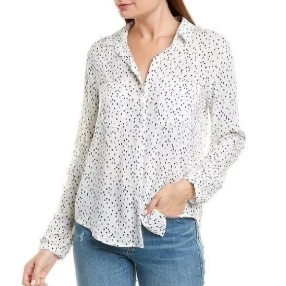 Bella Dahl Clean Front White and Black Dotted Button Down Shirt size Large - Picture 1 of 7